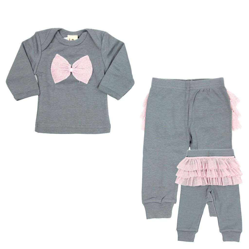 2 Piece Asphalt with Light Pink Sparkle Bow - Denny's
